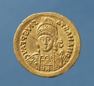 Solidus (dritto) coniato da Teodorico I (471-526 d.C.) Re Ostrogoto d