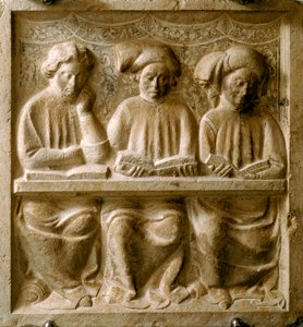 Studenti che seguono un corso (basso rilievo in marmo, inizio del XIV secolo) da Italian School