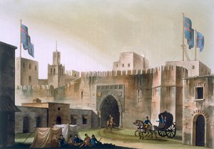 La porta Beb Kar a Tunisi, con europei in carrozza trainata da cavalli, c.1820-30 da Italian School