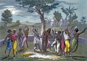 La danza del Mombo-Jombo, secondo i viaggi di Mungo Park, da A History of Costume di J. Ferrario, pub. c.1820 da Italian School