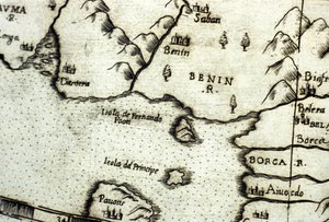 Il Golfo del Benin (ex Dahomey), parte del Golfo di Guinea, basato su una mappa di Urbano Monte da Italian School