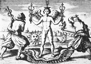 Il Mercurio dei Filosofi, da Della Tramutatione Metallica di Giovanni Battista Nazari (1589) illustrato in una storia della magia pubblicata alla fine del XIX secolo da Italian School
