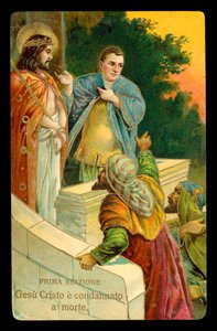 Le stazioni della Via Crucis (da un set di 14) (litografia a colori) da Italian School