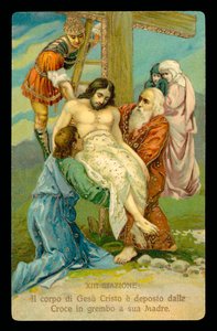 Le stazioni della Via Crucis (da un set di 14) (litografia a colori) da Italian School