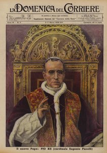 Il nuovo Papa, Pio XII (cardinale Eugenio Pacelli) (litografia a colori) da Italian School