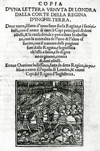 Pagina del titolo per una copia di una lettera inviata dalla corte della regina d