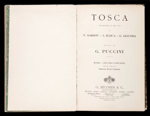 Pagina del titolo, Libretto della Tosca da Italian School