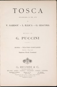 Pagina del titolo, Libretto della Tosca, di Giacomo Puccini, Edizione Ricordi, Italia da Italian School