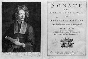 Frontespizio di Sonate a Tre con un ritratto di Arcangelo Corelli (1653-1713) da Italian School