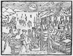 Commercio in Scandinavia, illustrazione da Historia de Gentibus Septentrionalibus di Olaus Magnus (1490-1558), pubblicato a Roma, 1555 da Italian School