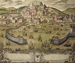 Città di Trieste e il suo porto franco, incisione colorata, Italia da Italian School