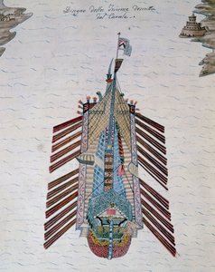 Trireme (nave con tre ordini di remi), dal trattato Sulla milizia marittima, di Cristoforo Canal (1510-1562), Italia da Italian School