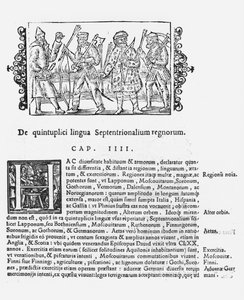 Varietà di lingue, illustrazione da Historia de Gentibus Septentrionalibus di Olaus Magnus (1490-1558), pubblicato a Roma, 1555