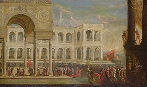 Veduta del Palazzo e della Regina Giovanna I di Napoli da Italian School