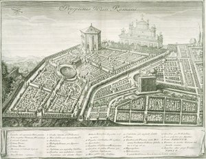 Veduta del giardino romano da Italian School