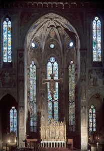 Veduta della cappella maggiore della chiesa di Santa Croce, con affresco, inizio XIV secolo