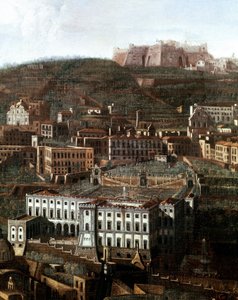 Veduta del vecchio tribunale trasformato in palazzo con giardini pensili a Napoli da Italian School