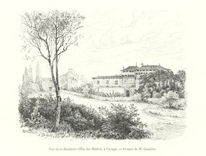 Vista della residenza estiva dei Medici, a Careggi, schizzo di M Gambillo da Italian School