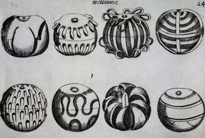 Modi di tagliare la frutta, illustrazione da Li tre trattati di messer Mattia Giegher bavaro di Mosburc, Trinciante dell