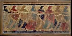 Donne che eseguono la danza cerimoniale funeraria, da Ruvo, IV secolo a.C. da Italian School