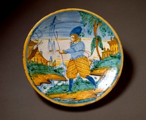 Giovane nobile, piatto in ceramica prodotto a Viterbo, Italia. Fine XVI secolo. Firenze, Museo Nazionale del Bargello da Italian School