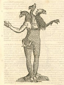 illustrazione di Monstrum triceps capite Vulpis, Draconis, & Aquilae dalla Storia dei Mostri di Aldrovandi, 1642 da Italian School