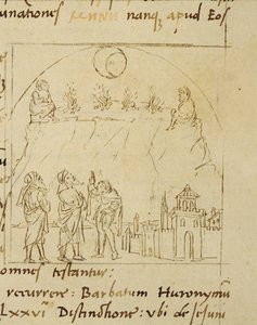 Ms.LAT.446 fol.2v I saggi studiano il movimento delle stelle per determinare la data esatta della Pasqua, da Ortopascha del Pellegrino Prisciano da Italian School Italian School