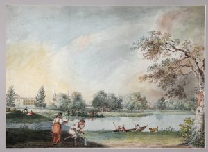 Gli stagni davanti alla tenuta urbana del Conte Alexei Kirillovich Razumovsky a Mosca, primi 1800 da Ivan Alexeyevich Ivanov