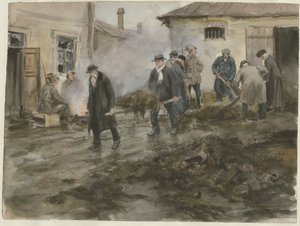 Borghesia che pulisce le stalle dalla serie di acquerelli Rivoluzione russa, 1920 da Ivan Alexeyevich Vladimirov