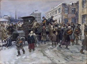 Operai affamati a Pietrogrado che rubano un camion militare di pane di Vladimirov, Ivan Alexeyevich