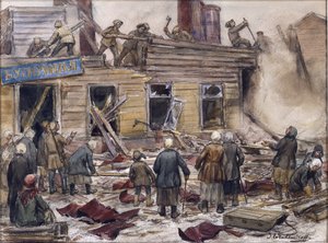Operai che demoliscono case di legno per combustibile da Ivan Alexeyevich Vladimirov