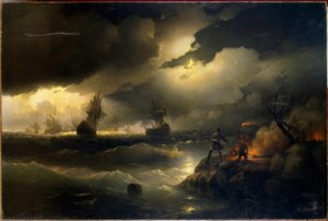 Pietro il Grande accende un fuoco a Krasnoi Gorka da Ivan Konstantinovich Aivazovsky