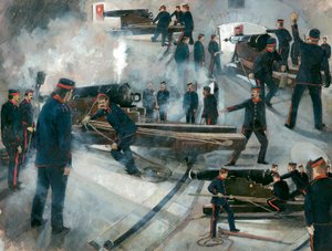 Equipaggio di artiglieria, casematte della batteria di Dartmouth Point, castello di Dartmouth, fine XIX secolo, 1990 da Ivan Lapper