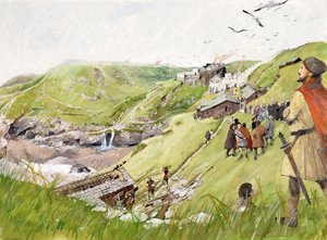 Il castello di Tintagel in epoca medievale (acquerello su carta) da Ivan Lapper