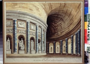 Bozzetto per il sipario del teatro Imperatore a Pavlovsk (San Pietroburgo). Vista di un corridoio di colonne e statue antiche. Opera di Ivan Nikolayevich Ivanov (1796-1854)
