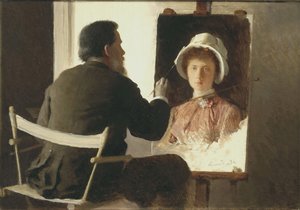 Kramskoy che dipinge un ritratto di sua figlia, 1884 da Ivan Nikolaevich Kramskoy