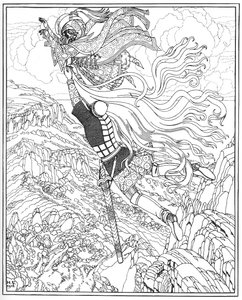 Fuga di Chernomor e Ruslan. Illustrazione al poema Ruslan e Ljudmila di A. Puškin, 1918 da Ivan Yakovlevich Bilibin