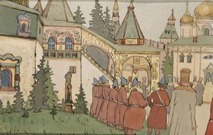 Illustrazione per la fiaba La Piuma di Finist il Falco, primi 1900s da Ivan Yakovlevich Bilibin