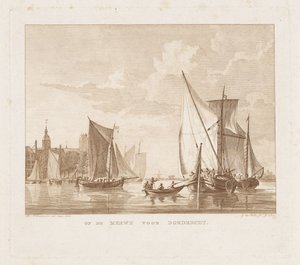Barche a vela e una scialuppa davanti a Dordrecht da Izaak Jansz. de Wit