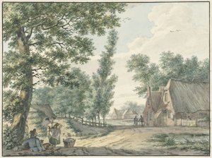 Paesaggio con due persone sotto un albero da Izaak Schmidt