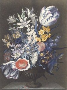 Urna con fiori su un tavolo di marmo da J.A. Simson