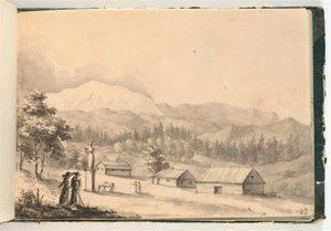 Paesaggio montano con persone e case