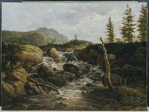 Paesaggio montuoso con cascata, Norvegia da Johan Christian Dahl