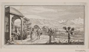 Una terrazza da giardino a Genthod con una coppia che passeggia da J.F. Clemens