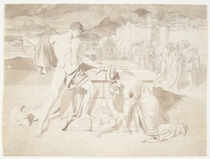 Andromaca e il figlio Astianatte con Pirro presso il sarcofago di Ettore da J.L. Lund