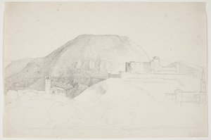 Studio di paesaggio con montagna e edifici. Spoleto, Italia da J.L. Lund
