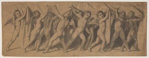 Bozzetto per il sipario del Teatro Reale; putti che tirano il sipario di lato da J.L. Lund
