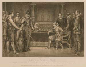La congiura delle polveri; Guy Fawkes interrogato da Re Giacomo I e il suo consiglio nella camera da letto del re, Whitehall