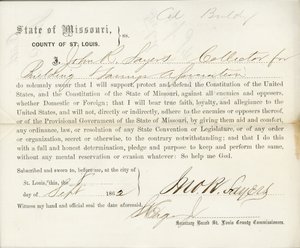 Giuramento di fedeltà di John R. Sayers del Missouri, Contea di St. Louis da J.R. Sayers
