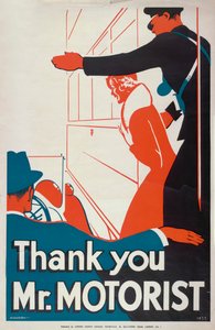 Grazie signor automobilista, manifesto del London County Council LCC Tramways, 1933 da JS Anderson